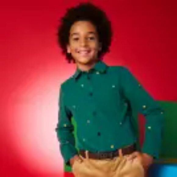 Embroidered Mickey Mouse Icon Holiday Long Sleeve Button Front Shirt for Boys 4 - Picture 13 of 13